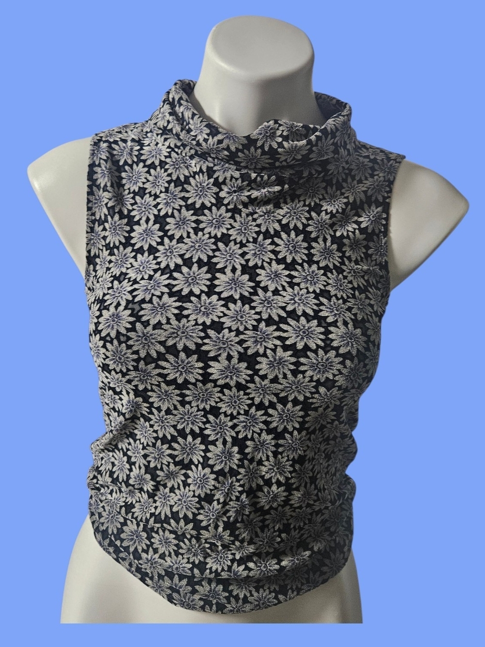 Ann Marino Black & White Floral Mock Neck Camisole